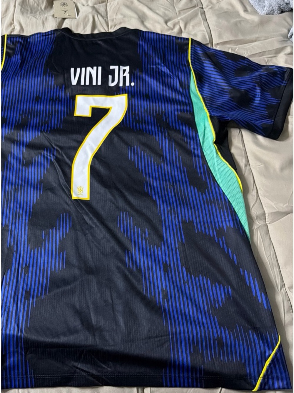 VINI JR. #7 Men’s Black & Blue Soccer Jersey with Green Accent